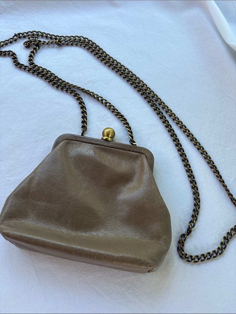 Vintage Hobo Mini Crossbody Bag beige leather with Chain Strap